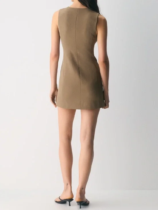 Aritzia Tan Sleeveless Button-Front Shift Dress Regal Dress 4641 - Picture 6 of 7